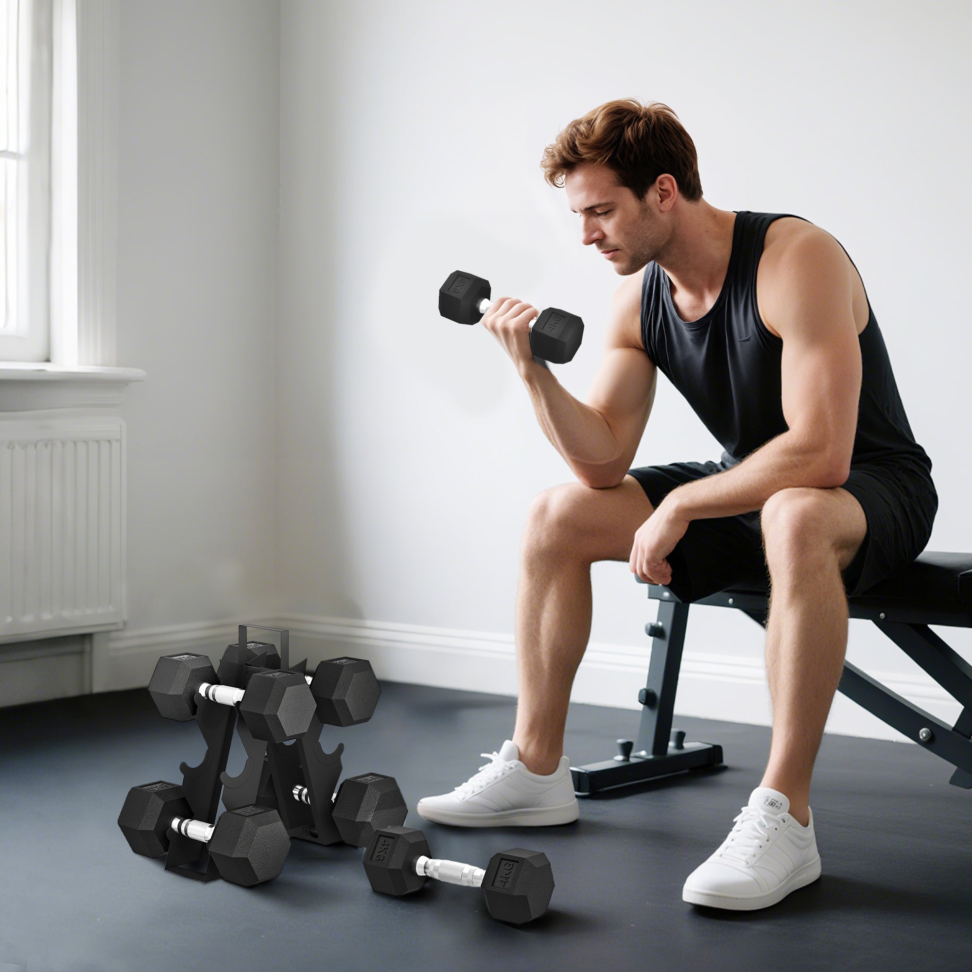 Dumbbell Storage with Dumbbells  (2 X 2kg, 2 X 5kg, 2 X 8kg)