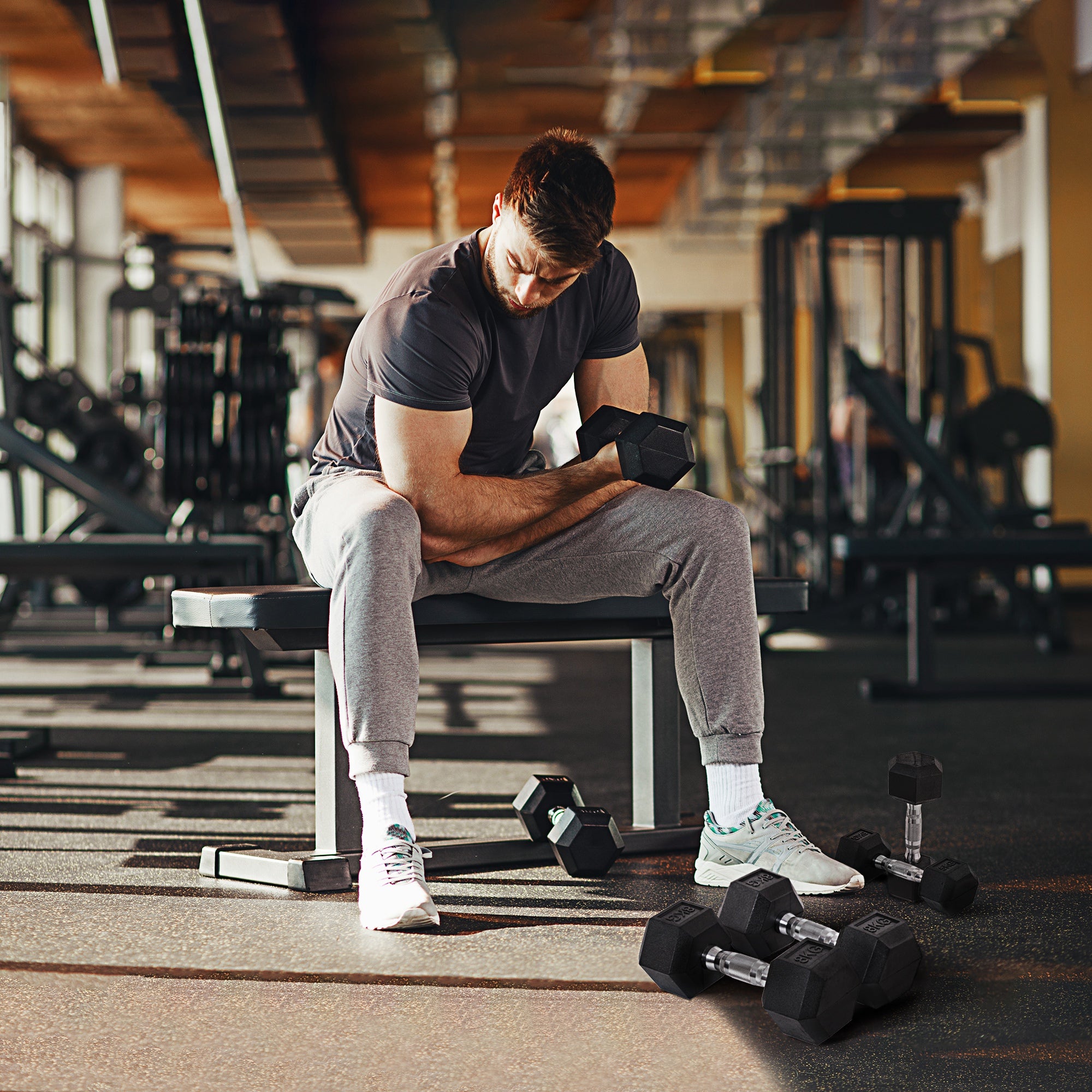 Rubber Dumbbell Set Sports Hex Weight Sets Home Gym Fitness Lift Strength Training Exercise 2 X 5kg, 2 X 6kg, 2 X 8kg