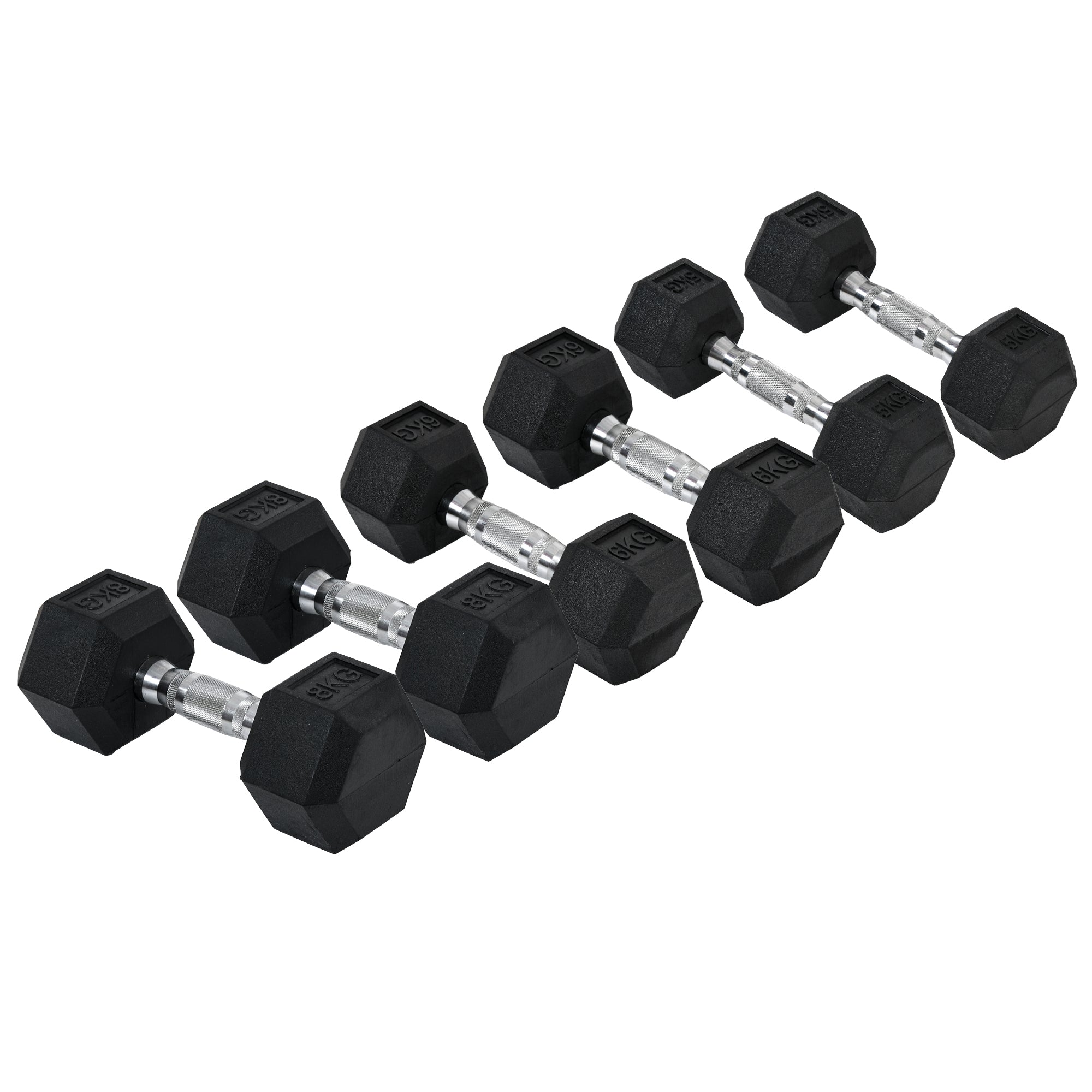 Rubber Dumbbell Set Sports Hex Weight Sets Home Gym Fitness Lift Strength Training Exercise 2 X 5kg, 2 X 6kg, 2 X 8kg