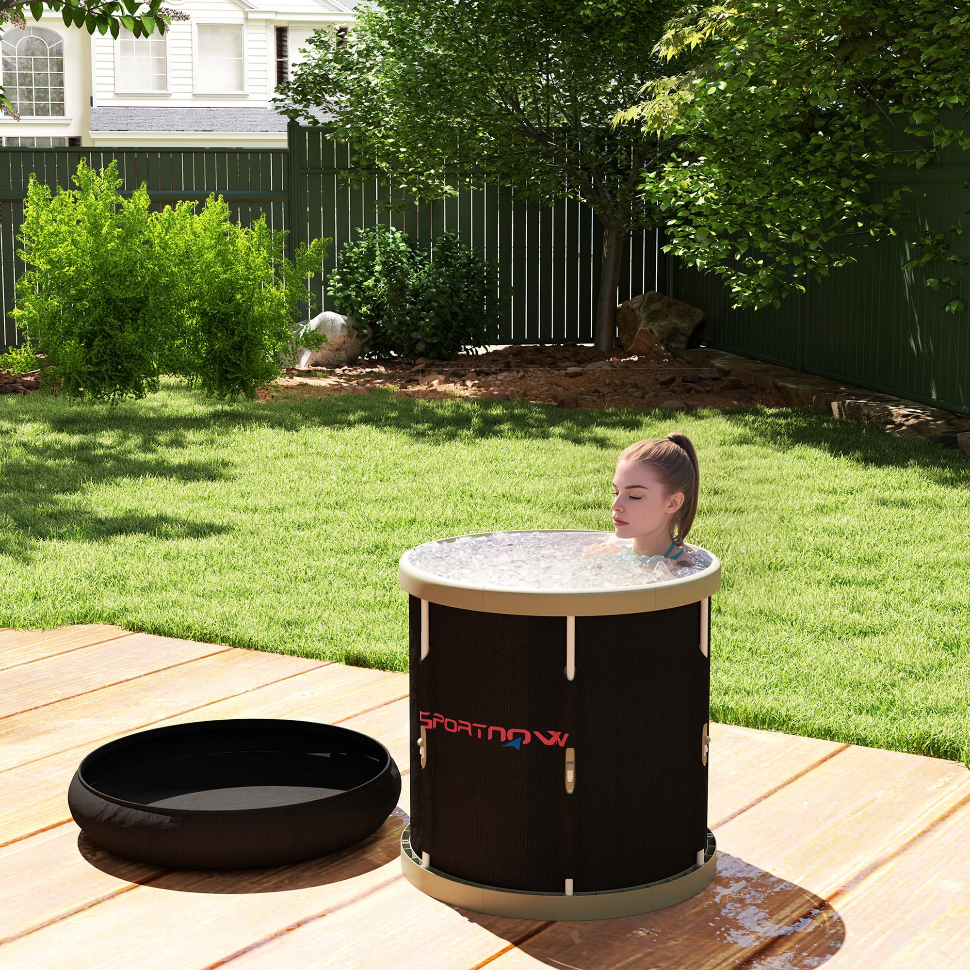 SPORTNOW 210L Outdoor Ice Bath Tub, With Lid, Cover, Carry Bag, Black